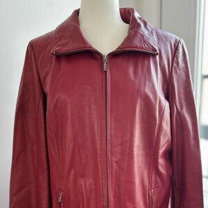Danier Red Leather Longline Jacket w/ Removable Zip-Out Vest & Zip Cuffs – US L